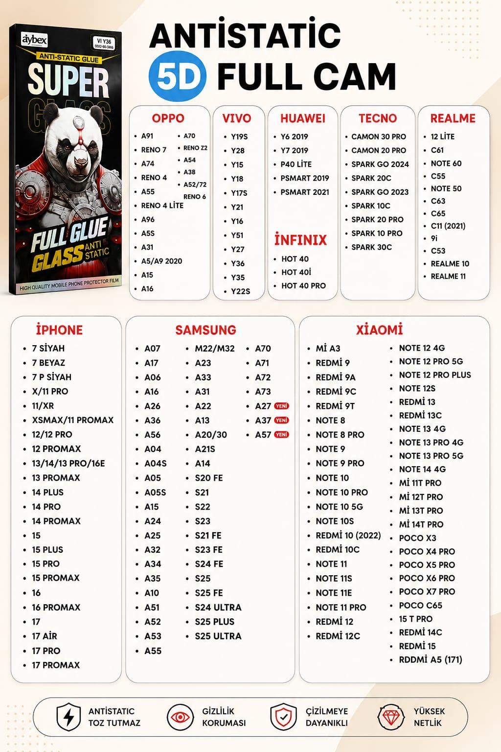 Telefon Kırılmaz camları (WhatsApp'dan güncel liste isteyin)