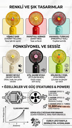 5-10 saat pil ömürlü hız kademeli el fanı