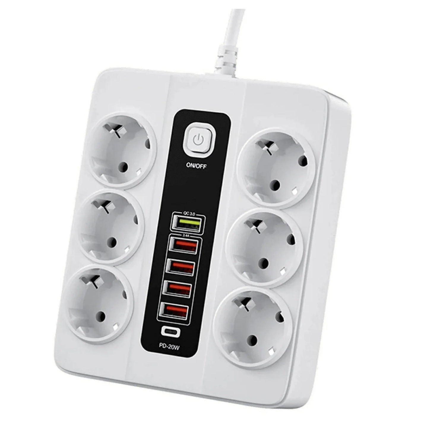 6 prizli 5 usb + 20w pd AC priz sigortalı on off çocuk kilitli dayanıklı 3000W - G6B