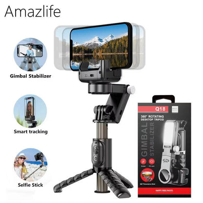 Q18 akıllı 360° döner gimbal tripod | ışıklı, kumandalı, katlanabilir, elde taşınabilir telefon sabitleyici stand