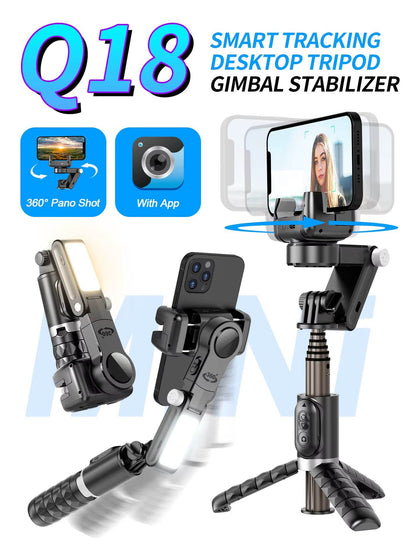 Q18 akıllı 360° döner gimbal tripod | ışıklı, kumandalı, katlanabilir, elde taşınabilir telefon sabitleyici stand