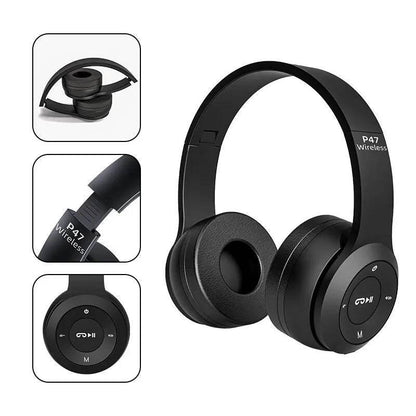 P47 hafıza kart aux destekli kafa üstü bluetooth kulaklık