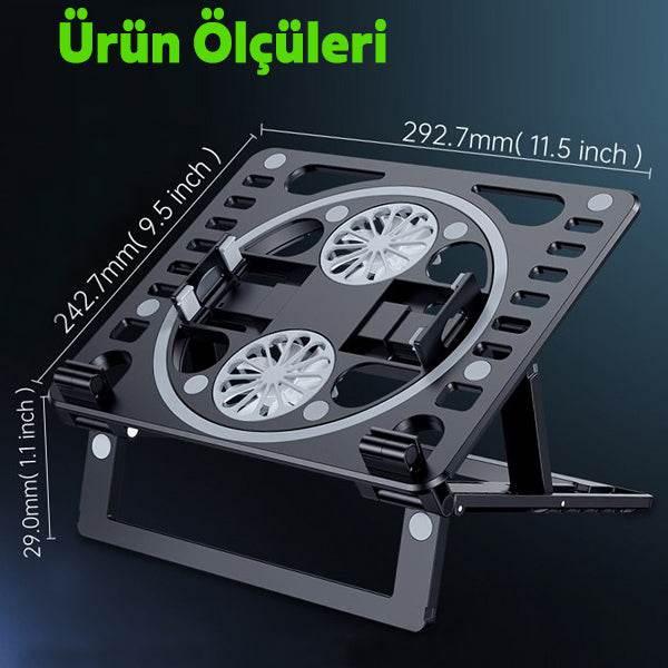 Çift fanlı katlanabilir yüksekliği ayarlanabilir laptop soğutma standı cj070