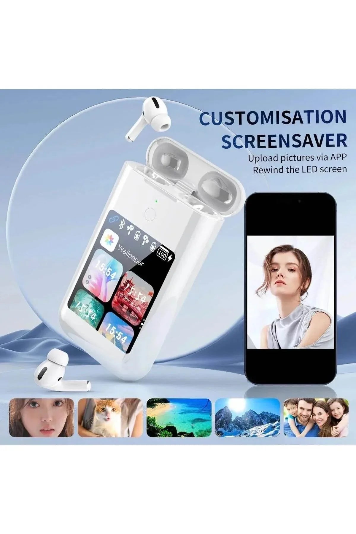 BUKU Carrying Treasure A98 - 3'ü 1 Arada Powerbank (8000mAh), TWS Bluetooth Kulaklık, AMOLED Dokunmatik Ekranlı Akıllı Cihaz - ANC Gürültü Engelleme, Telefon Şarj, Müzik ve Çağrı Kontrol