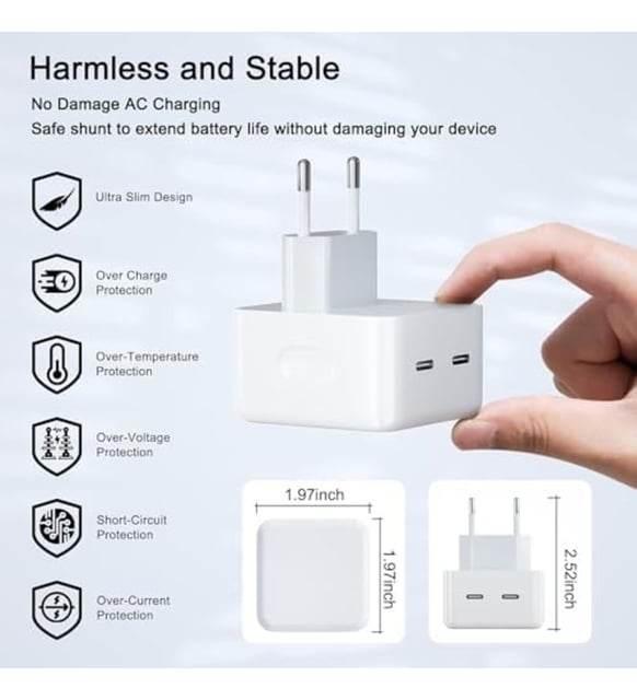 35w çift usb-c girişli ios android uyumlu hızlı şarj adaptör başlık