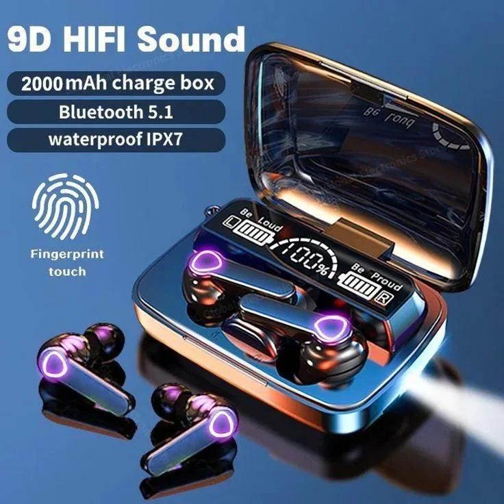 M19 mikrofonlu led göstergeli dokunmatik fenerli kulak içi powerbank özellikli bluetooth kulaklık