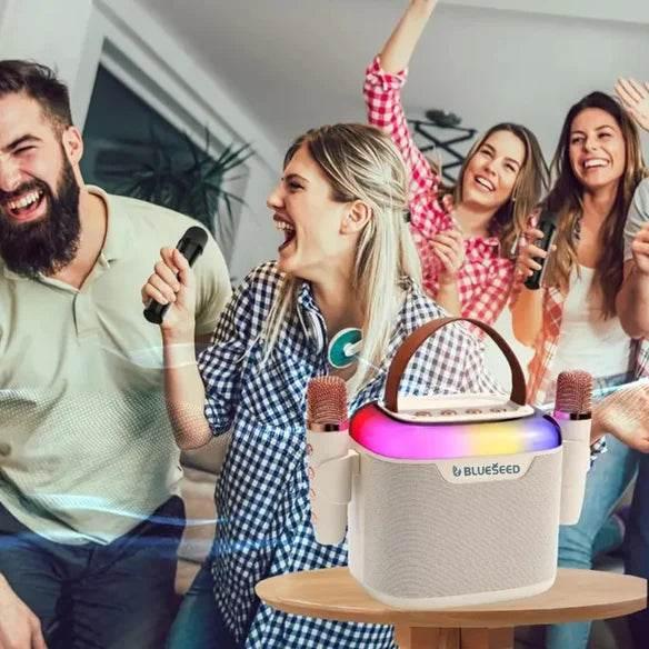 Blueseed bs-601 karaoke bluetooth hoparlör | çift mikrofonlu, yüksek ses ve renkli led ışıklı