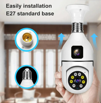 Wifi panorama Çift camera mikrofonlu 360 derece döner led ışıklı gece görüşlü full hd ampul kamera