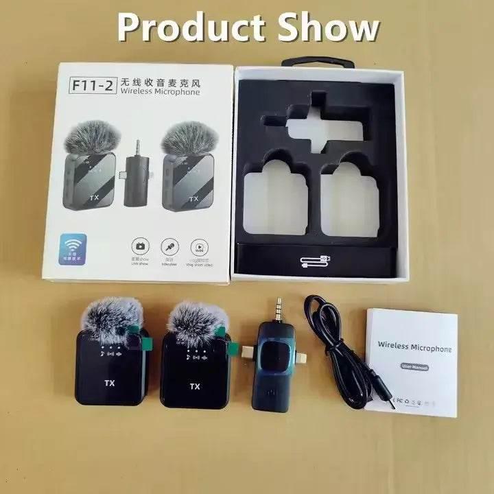 F11-2 kablosuz tx çift yaka mikrofonu | type-c + lightning + 3,5mm jak girişli | 3'ü 1 arada üniversal wireless mikrofon seti