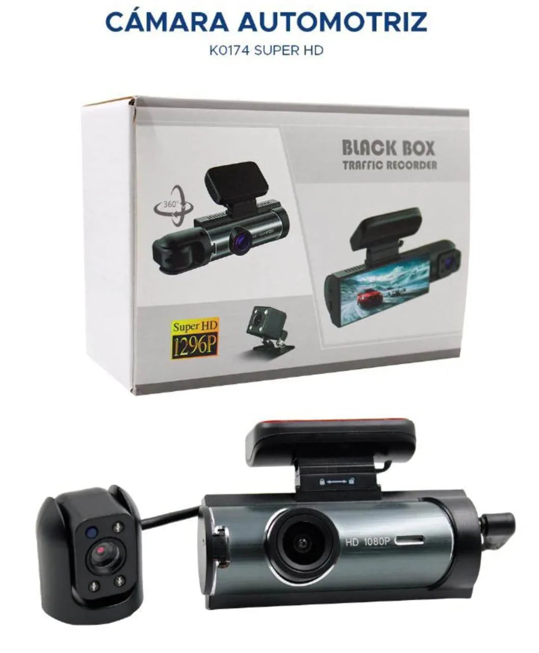 Dash kamera 1296p araç içi ve dışı 360 derece kayıt edici black box