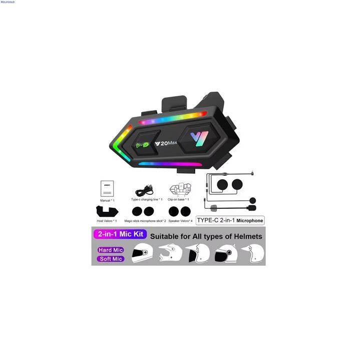 Y20 su geçirmez kask intercom 5,3v bluetoothlu stereo rgb ışıklı hd mikrofon ve müzik deneyimi