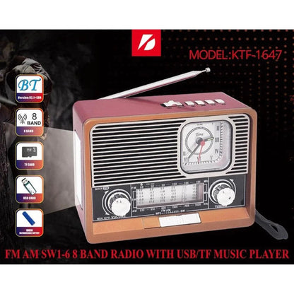 Ktf 1647 fm am radyo usb hafııza kart destekli saatli bluetooth hoperlör