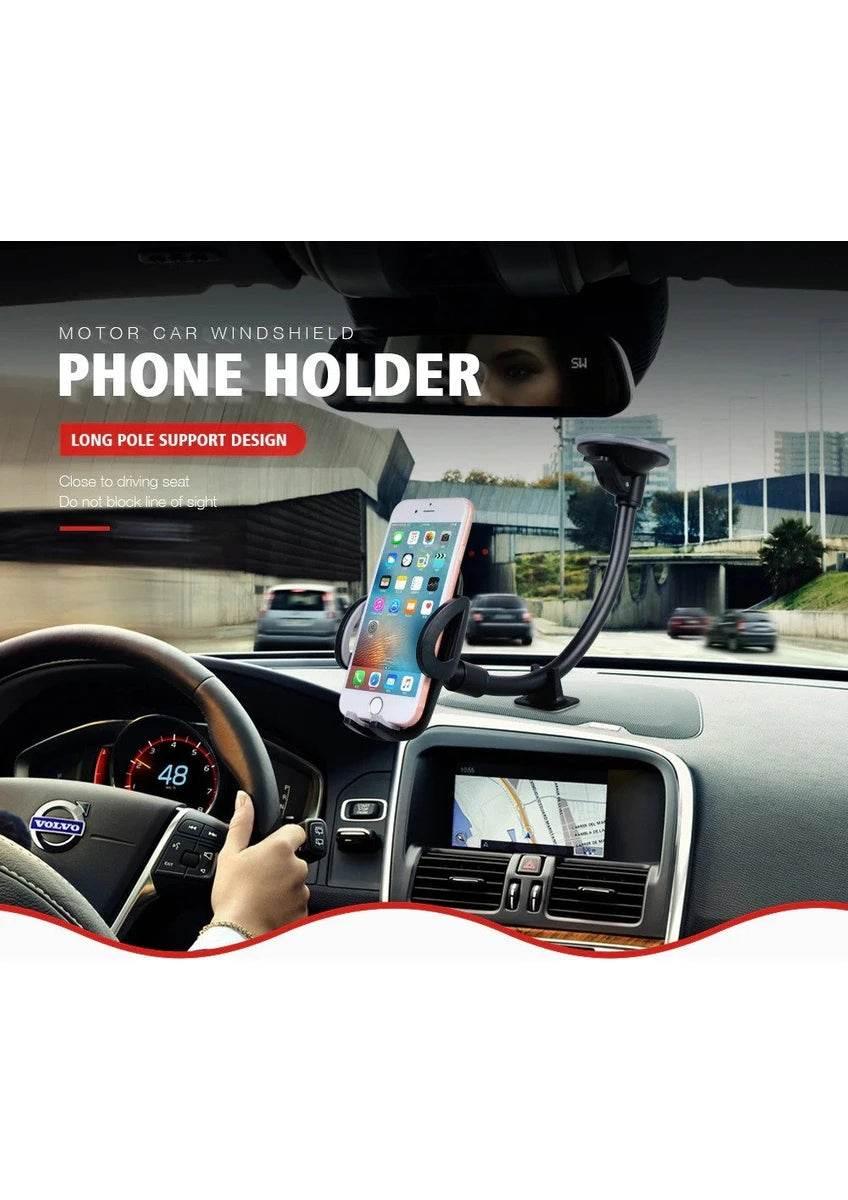 Dirsek destekli uzun yaylı kollu vantuzlu torpido ve cama takılabilir vakumlu 360 derece ayarlanabilir araç içi telefon tutucu
