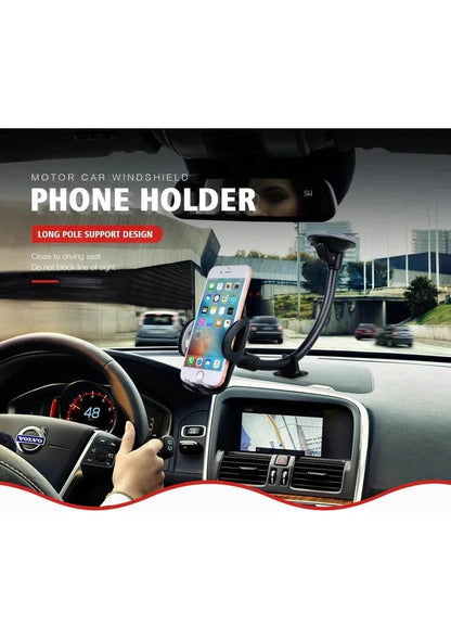 Dirsek destekli uzun yaylı kollu vantuzlu torpido ve cama takılabilir vakumlu 360 derece ayarlanabilir araç içi telefon tutucu