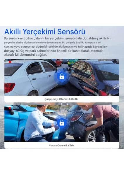 K17 ARAÇ İÇİ kamera EKRANLI 4K UHD ÖN-ARKA-İÇ KAMERA Gece Görüş, Çift Lens Dashcam Kayıt - G6R