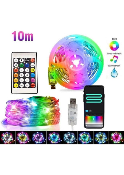 Akıllı rgb led şeridi usb 10 metre uygulama kontrollü ve ses hasasiyet destekli suya dayanıklı ışık - G4Z