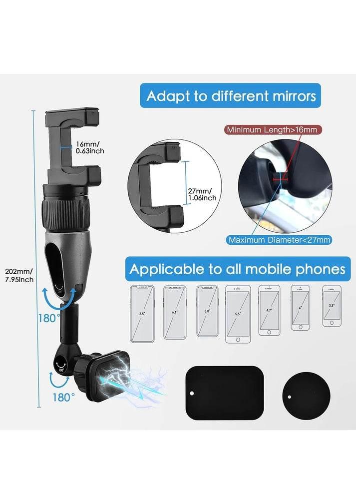 Rt-807 universal araç içi telefon tutucu | dikiz aynasına takılan, mıknatıslı, 360° ayarlanabilir klipsli sistem