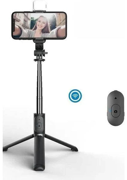 Q02s ışıklı selfie stick tripod | bluetooth kumandalı, katlanabilir, uzayabilir, 360° döner başlıklı telefon tutucu