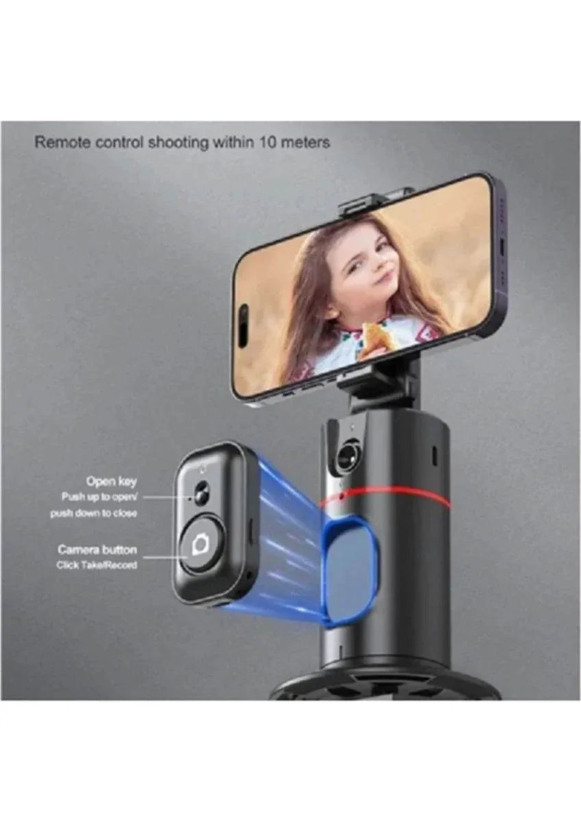 P02 360° akıllı gimbal sabitleyici | aı yüz takipli, kumandalı, kameralı, masaüstü tripod standlı, otomatik döner
