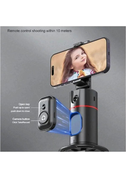 P02 360° akıllı gimbal sabitleyici | aı yüz takipli, kumandalı, kameralı, masaüstü tripod standlı, otomatik döner
