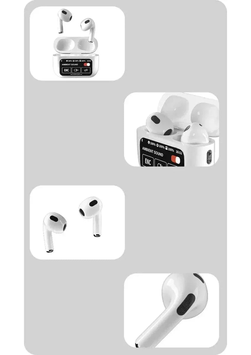 Ekranlı Air 3,nesil ANC ENC modlu mikrofonlu dokunmatik kulak içi bluetooth kulaklık t12