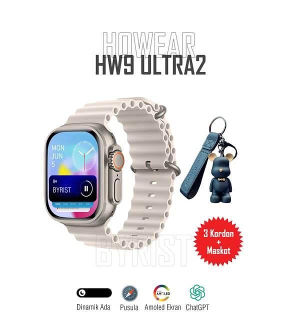 Hw9 ultra2 49mm amoled ekranlı 3 kordonlu ios android uyumlu akıllı saat