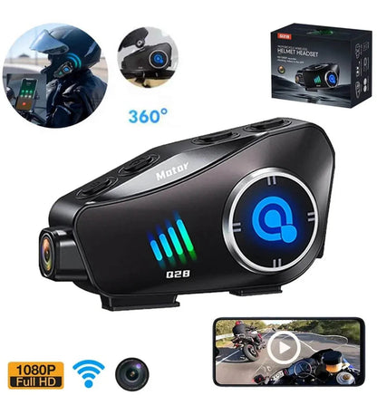 Q28 1080P kameralı Intercom +32GB SD Kartlı Bluetooth Motorsiklet Kask Kulaklığı İnterkom su geçirmez - G6O