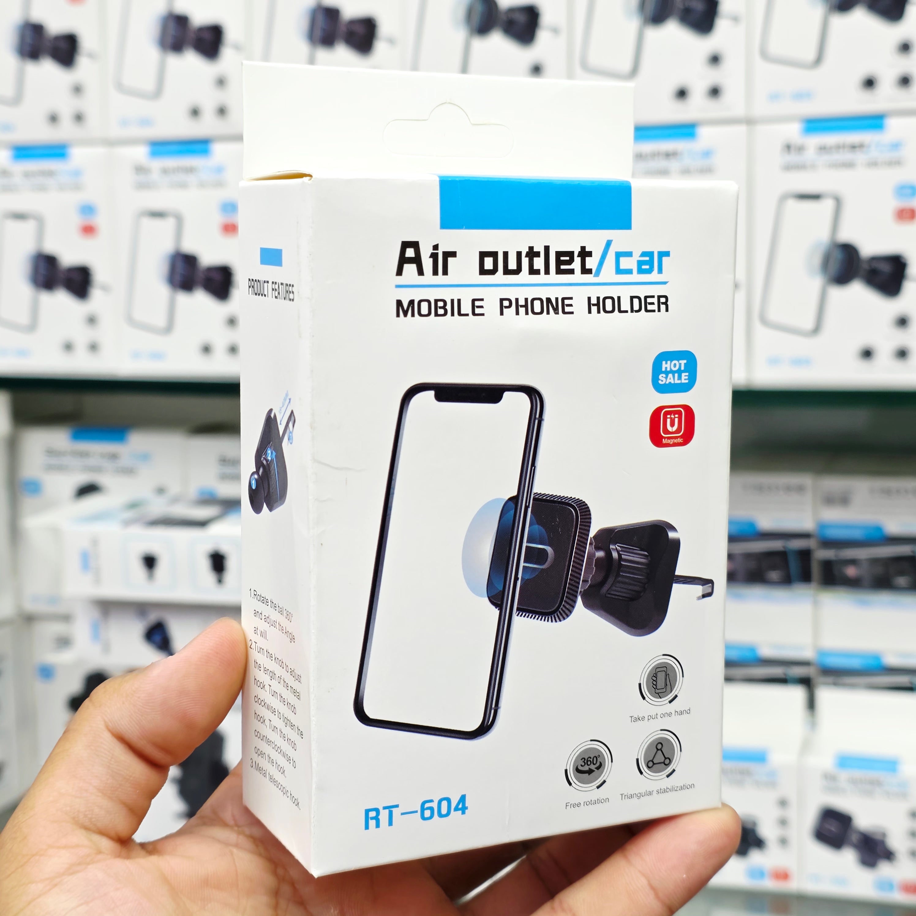Mıknatıslı Araç İçi Telefon Tutucu Izgara Uyumlu Kancalı 360 Derece Dönebilen Telefon Tutacağı