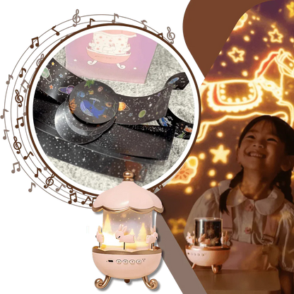 Tavşan Atlıkarınca Gece Lambası Projektörü bluetooth hoparlör, 6'lı Set Filmli Dönen LED Lamba, Büyülü Bir Çocuk Odası Atmosferi için Yıldız Projeksiyon Işığı, Çocuk Odası Dekoru için Döndürülebilir Tavşan Gece Lambası
