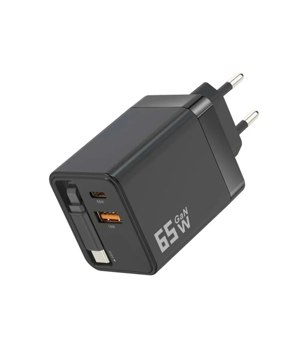 65W Uzayabilir Kablolu Super Fast Charger Çift Girişli Hızlı Şarj Cihazı - Güvenli ve Anti-Statik Koruma Adaptörü