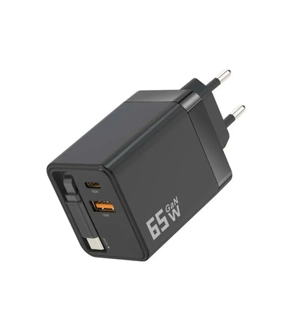 65W Uzayabilir Kablolu Super Fast Charger Çift Girişli Hızlı Şarj Cihazı - Güvenli ve Anti-Statik Koruma Adaptörü