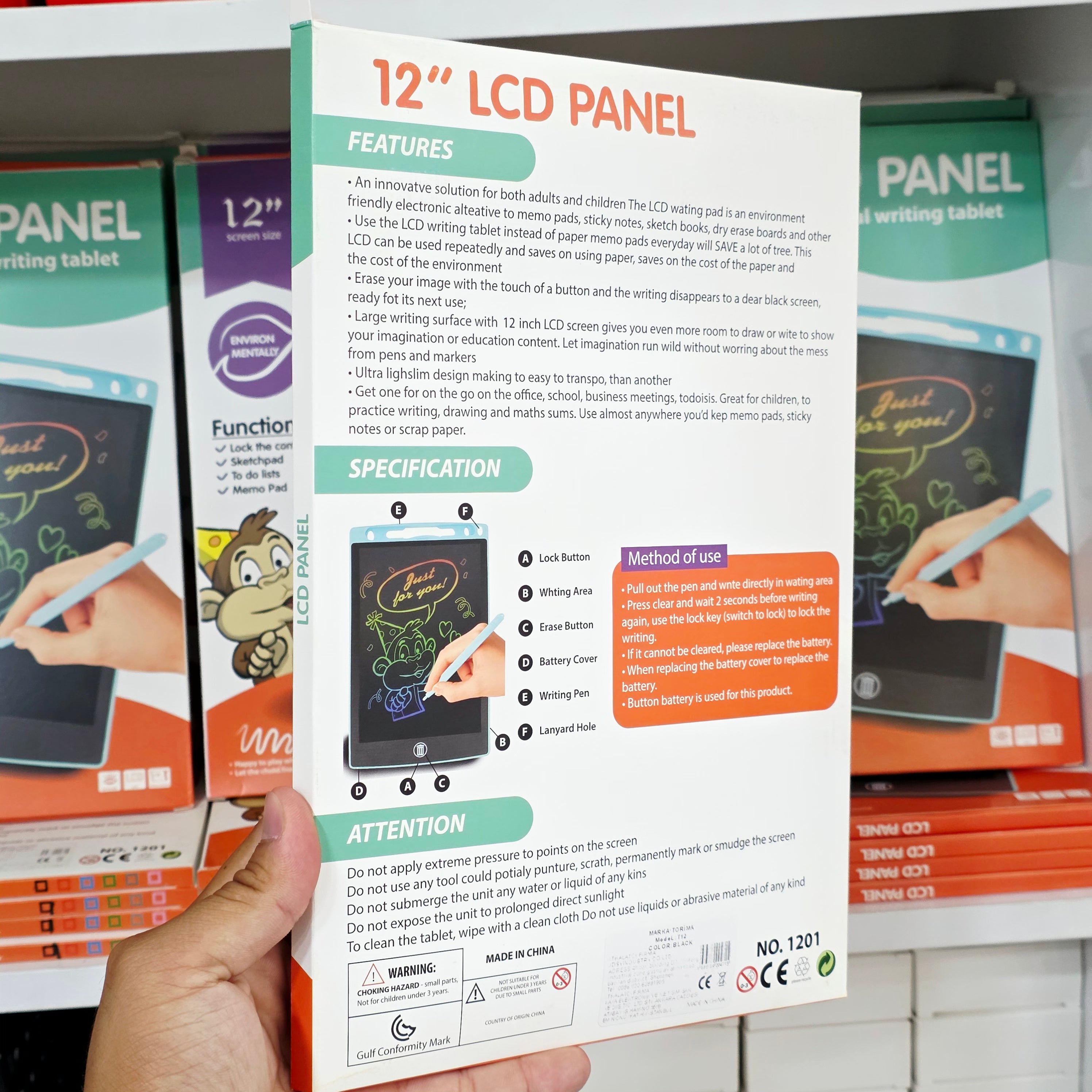 Lcd dijital çizim tableti, kalemli, silme tuşlu, taşınabilir ve şık tasarımlı