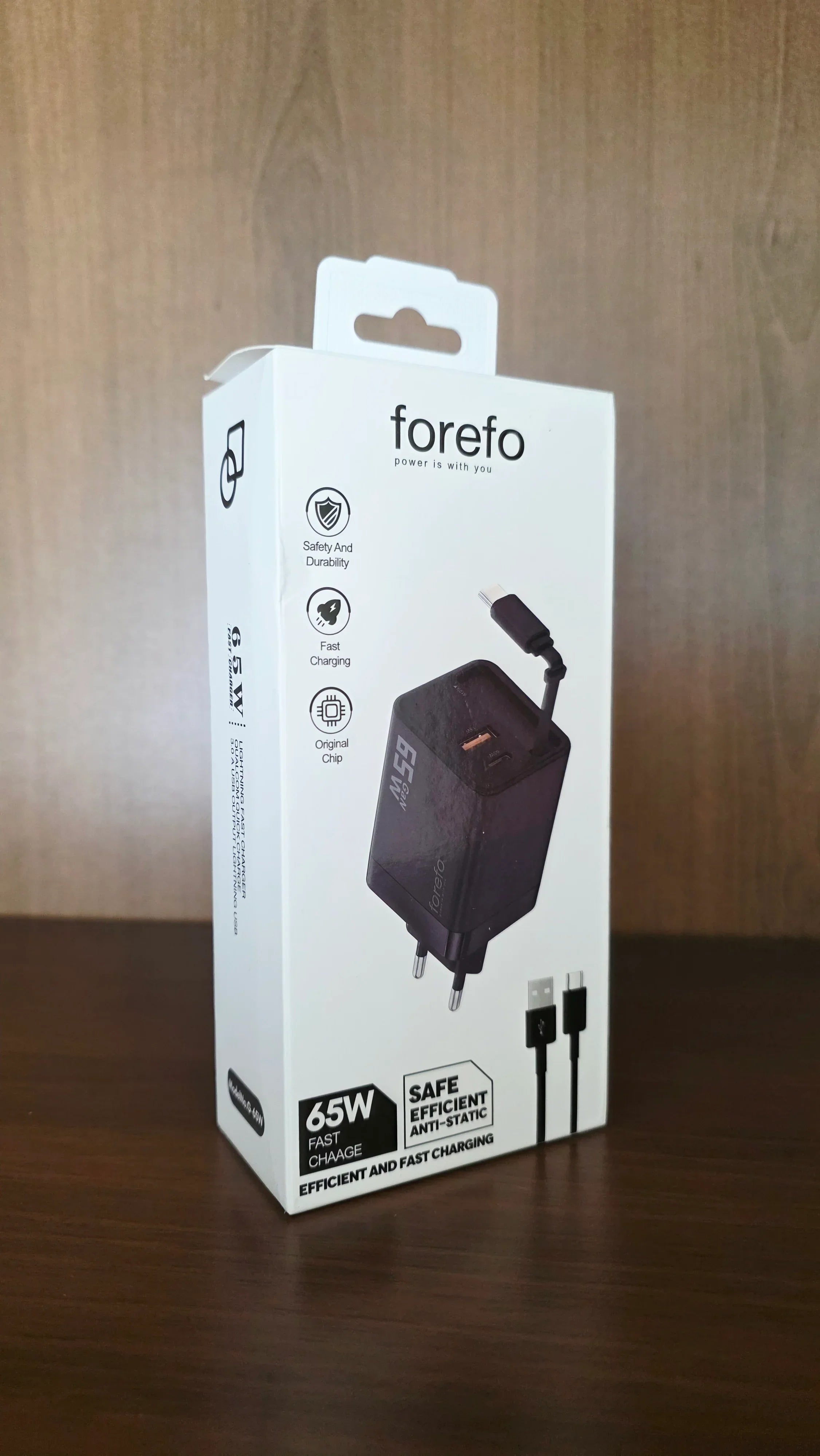 65W Uzayabilir Kablolu Super Fast Charger Çift Girişli Hızlı Şarj Cihazı - Güvenli ve Anti-Statik Koruma Adaptörü