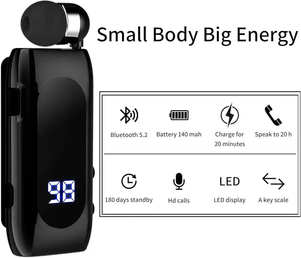 Makaralı tek kulaklık mikrofonlu led göstergeli 20saat konuşma süreli stereo bluetooth kulaklık