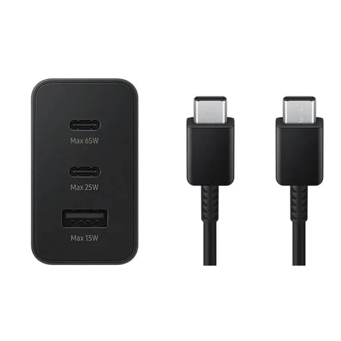 65w trio 3ü1 arada (typec 65w + typec 25w + usb 15w) çıkışlı adaptör ve typec to typec kablo hızlı şarj seti