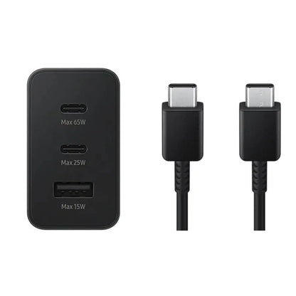 65w trio 3ü1 arada (typec 65w + typec 25w + usb 15w) çıkışlı adaptör ve typec to typec kablo hızlı şarj seti