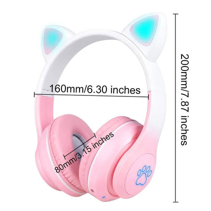 Stn28 kafa üstü led ışıklı hafıza kart destekli kedi bluetooth kulaklık
